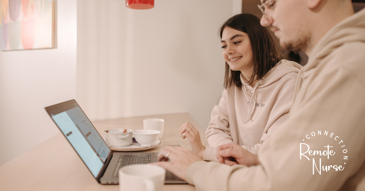two nurses learning about the different types of biotech nursing jobs looking at laptop together two nurses learning about the different types of biotech nursing jobs looking at laptop together