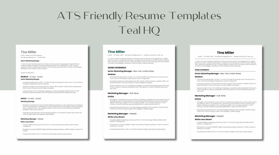 Teal HQ ATS resume templates